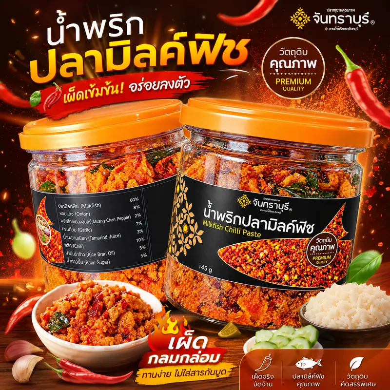น้ำพริกปลามิลค์ฟิช ตราจันทราบุรี (Chanthaburi Milkfish Chili Paste 145g)