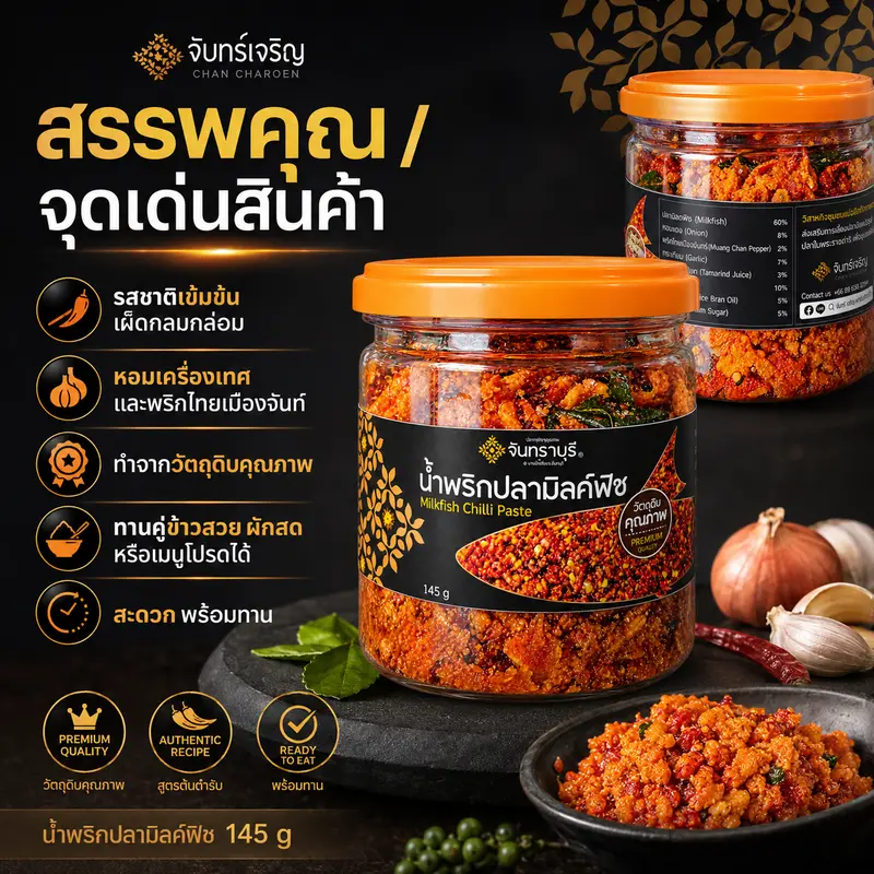 น้ำพริกปลามิลค์ฟิช เนื้อปลาเน้นๆ 60%