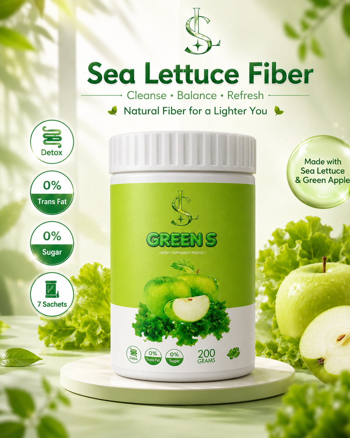 ผลิตภัณฑ์เสริมอาหาร ซี เลททูซ ไฟเบอร์ ชนิดกระปุก (Sea Lettuce Fiber Canister 120g)