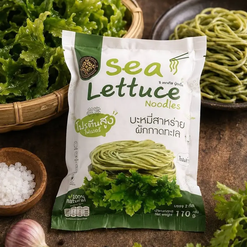 บะหมี่สาหร่ายผักกาดทะเล เพื่อสุขภาพ (Sea Lettuce Noodles 170g)