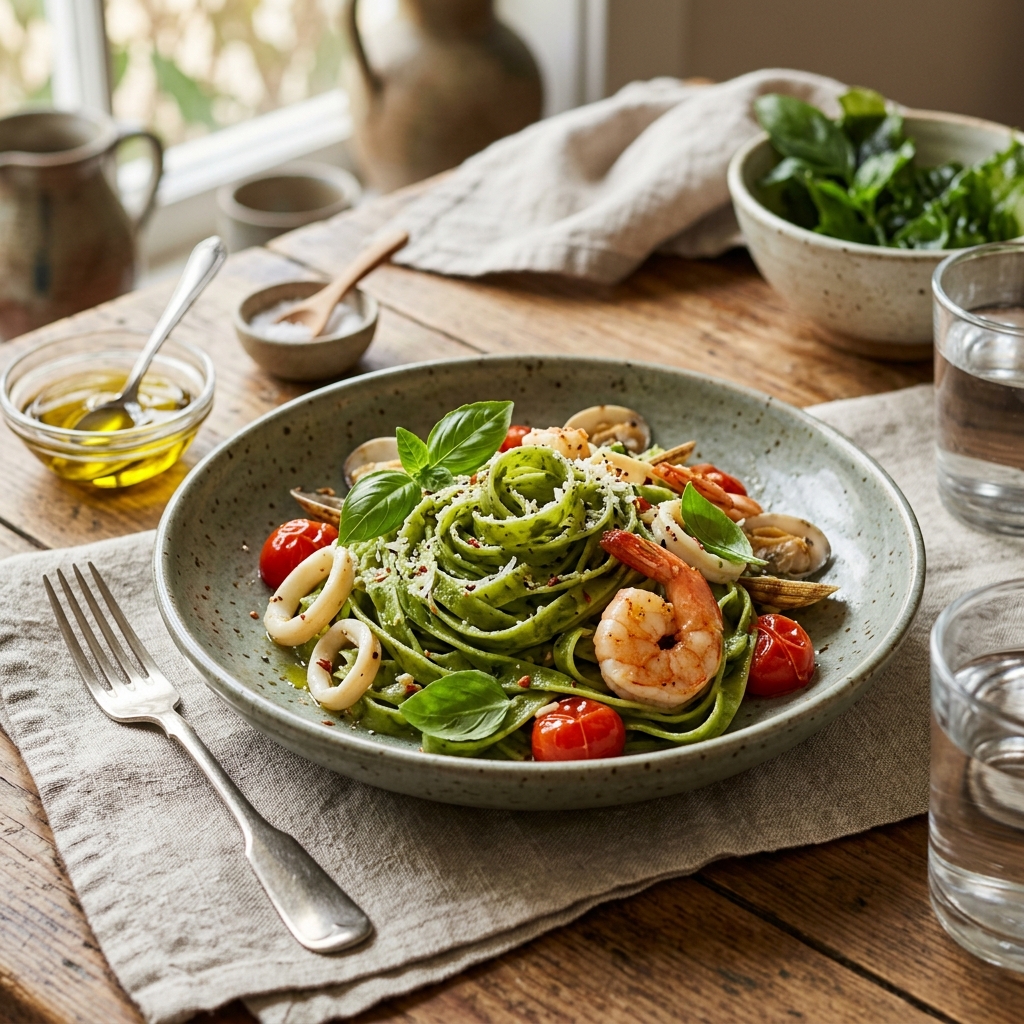 เส้นพาสต้า & หมี่เตี๊ยวสดผสมสาหร่ายผักกาดทะเลแหลมสิงห์ | Sea Lettuce Gourmet Fresh Pasta